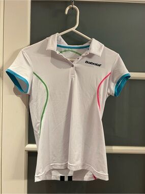 Babolat Girls' White Tennis Polo with Blue Trim